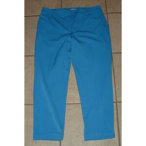 LOFT Cornflower Blue Sz 12 Stretchy Cuffed THE DEVIN SLIM Cropped Pants Pockets